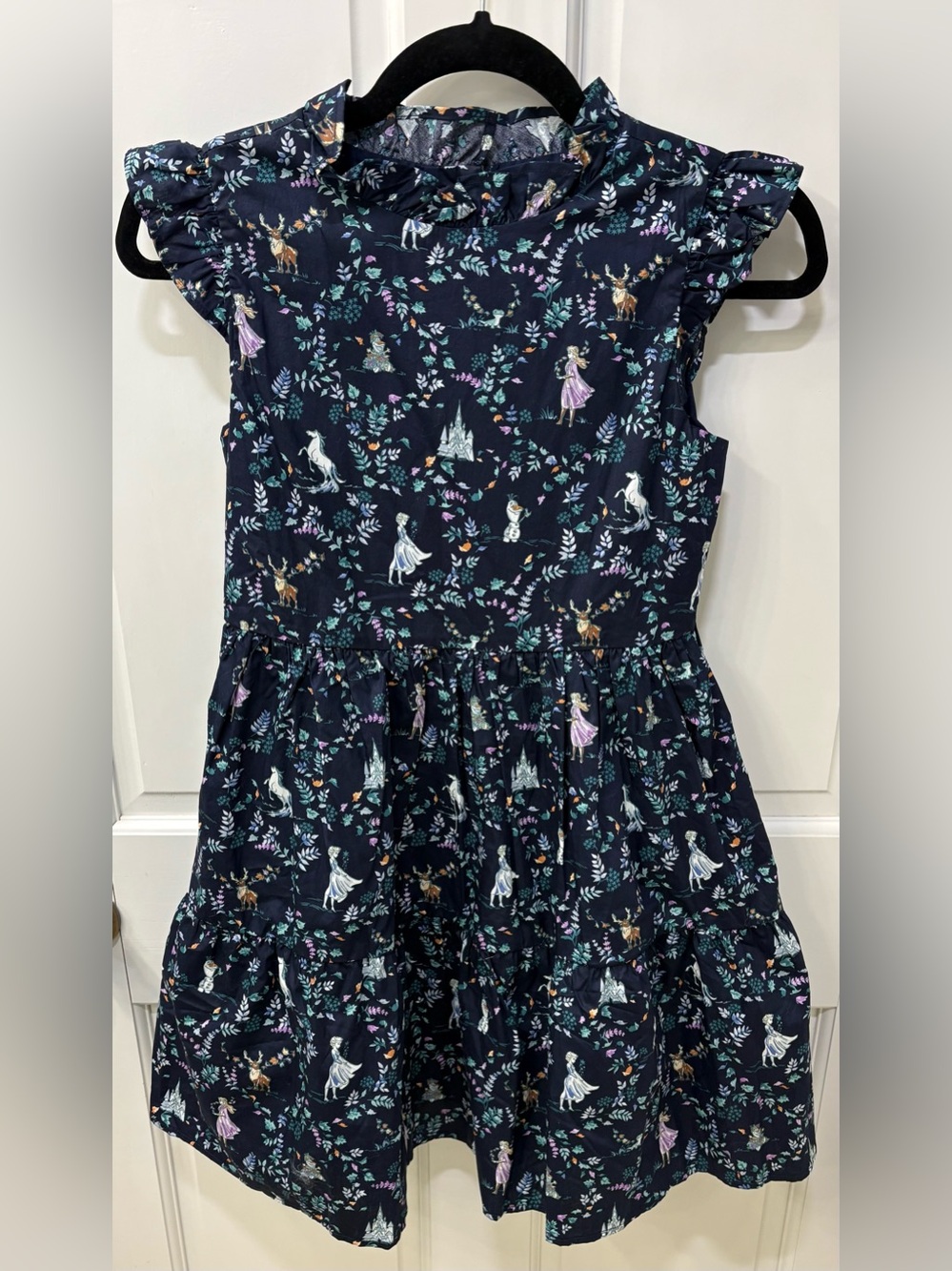 Janie and Jack Disney Frozen Ruffle Cotton Toile Dress, Size 12